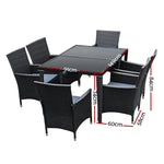Gardeon Outdoor Dining Set 7 Piece Wicker Lounge Setting Black - Furniture > Outdoor