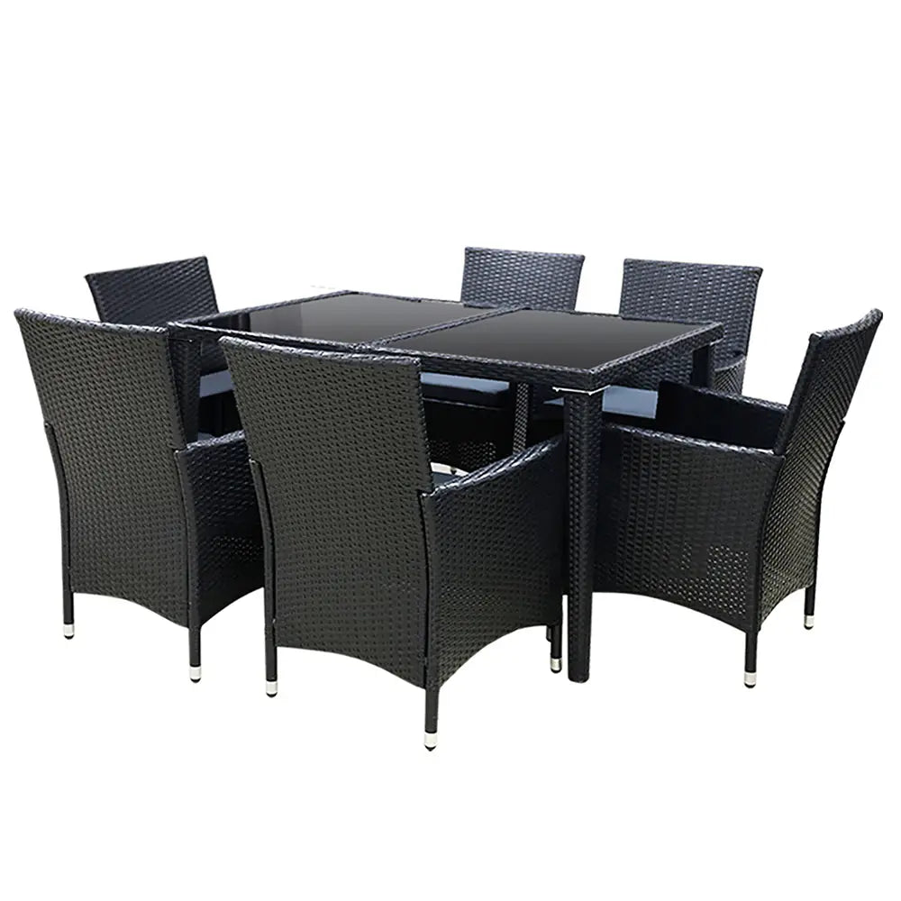 Gardeon Outdoor Dining Set 7 Piece Wicker Lounge Setting Black - Furniture > Outdoor
