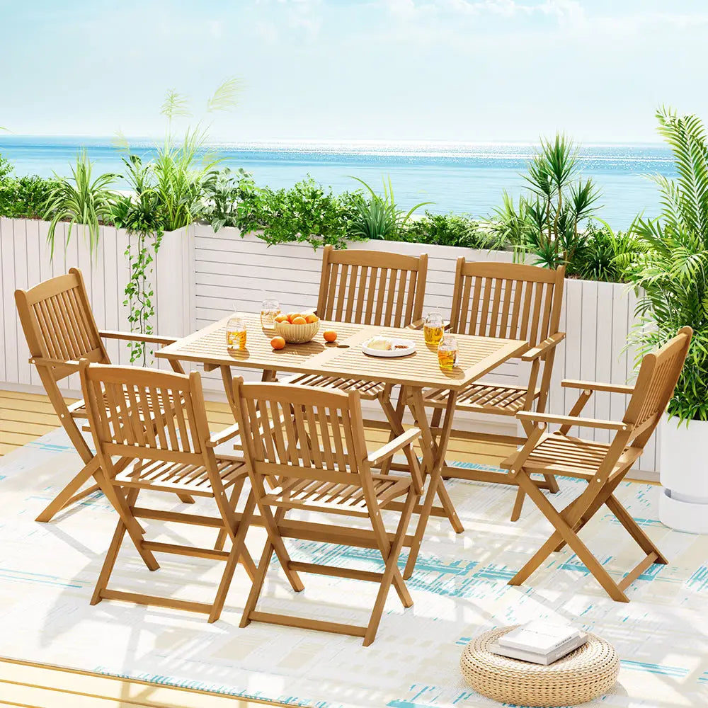 Gardeon Outdoor Dining Set 7 Piece Wooden Table Chairs Setting Foldable - Furniture > Outdoor