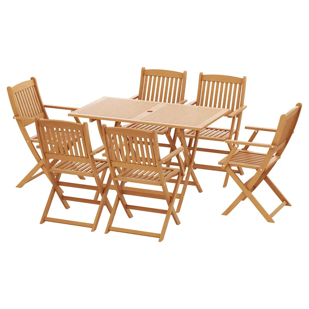 Gardeon Outdoor Dining Set 7 Piece Wooden Table Chairs Setting Foldable - Furniture > Outdoor