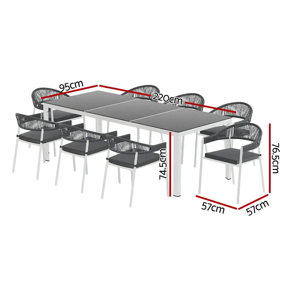 Gardeon Outdoor Dining Set 9 Piece Steel Table Chairs Setting White - Furniture > Outdoor