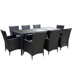 Gardeon Outdoor Dining Set 9 Piece Wicker Lounge Setting Black - Furniture > Outdoor