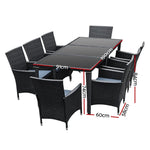 Gardeon Outdoor Dining Set 9 Piece Wicker Lounge Setting Black - Furniture > Outdoor