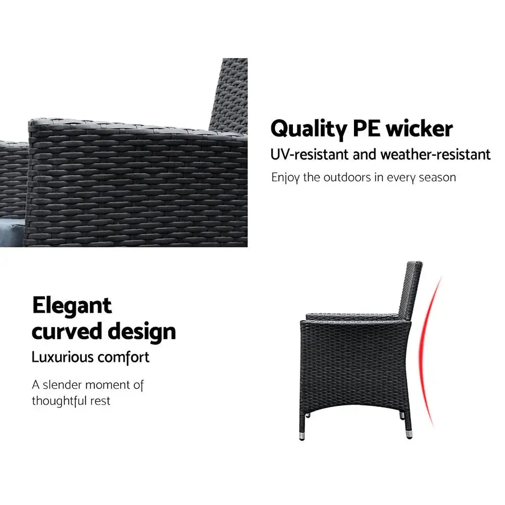 Gardeon Outdoor Dining Set 9 Piece Wicker Lounge Setting Black - Furniture > Outdoor