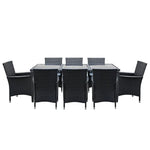 Gardeon Outdoor Dining Set 9 Piece Wicker Lounge Setting Black - Furniture > Outdoor