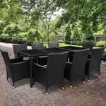 Gardeon Outdoor Dining Set 9 Piece Wicker Lounge Setting Black - Furniture > Outdoor