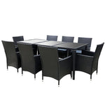 Gardeon Outdoor Dining Set 9 Piece Wicker Lounge Setting Black - Furniture > Outdoor