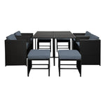Gardeon Outdoor Dining Set 9 Piece Wicker Table Chairs Setting Black - Furniture > Dining