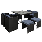 Gardeon Outdoor Dining Set 9 Piece Wicker Table Chairs Setting Black - Furniture > Dining