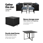 Gardeon Outdoor Dining Set 9 Piece Wicker Table Chairs Setting Black - Furniture > Dining