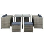 Gardeon Outdoor Dining Set 9 Piece Wicker Table Chairs Setting Grey - Furniture > Outdoor > Outdoor Chairs