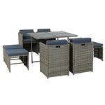 Gardeon Outdoor Dining Set 9 Piece Wicker Table Chairs Setting Grey - Furniture > Outdoor > Outdoor Chairs