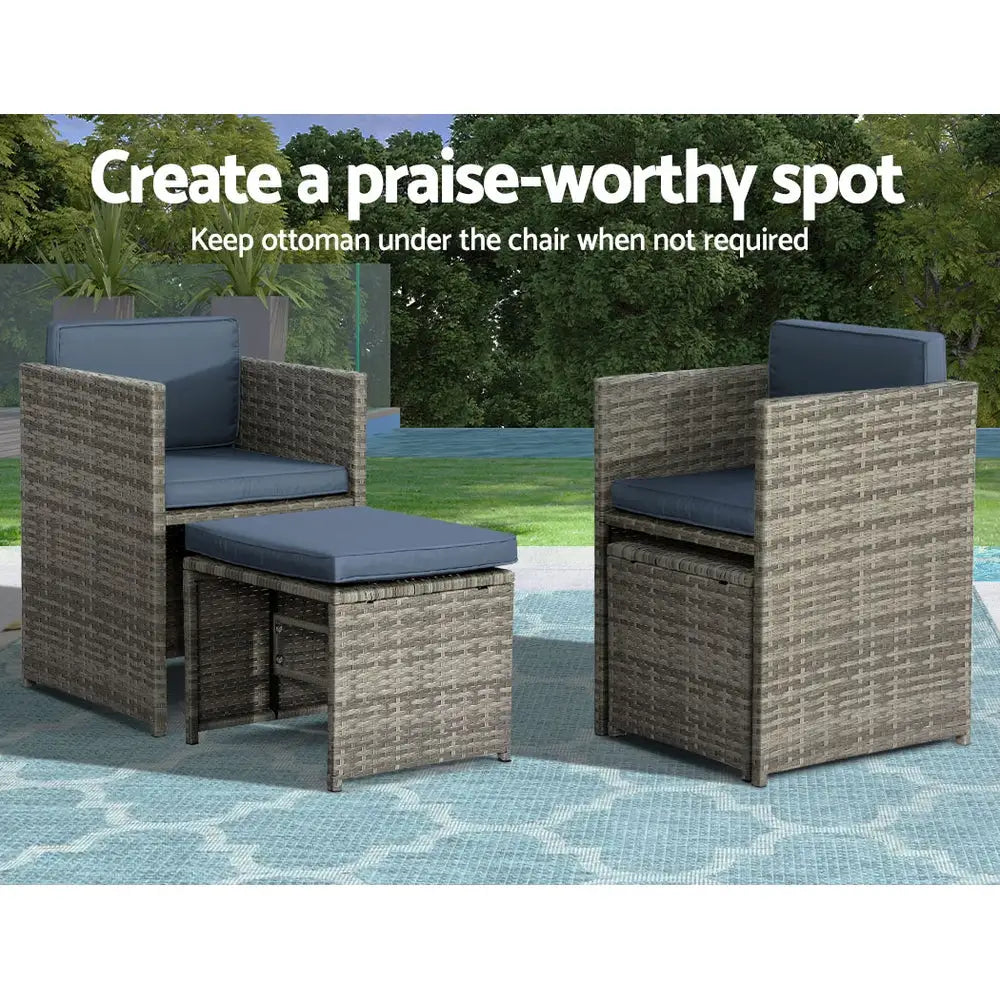 Gardeon Outdoor Dining Set 9 Piece Wicker Table Chairs Setting Grey - Furniture > Outdoor > Outdoor Chairs