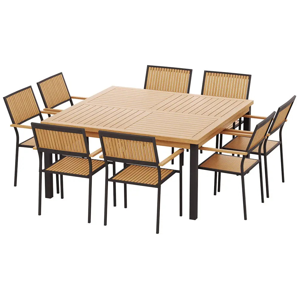 Gardeon Outdoor Dining Set 9 Piece Wooden Table Chairs Setting - Furniture > Outdoor