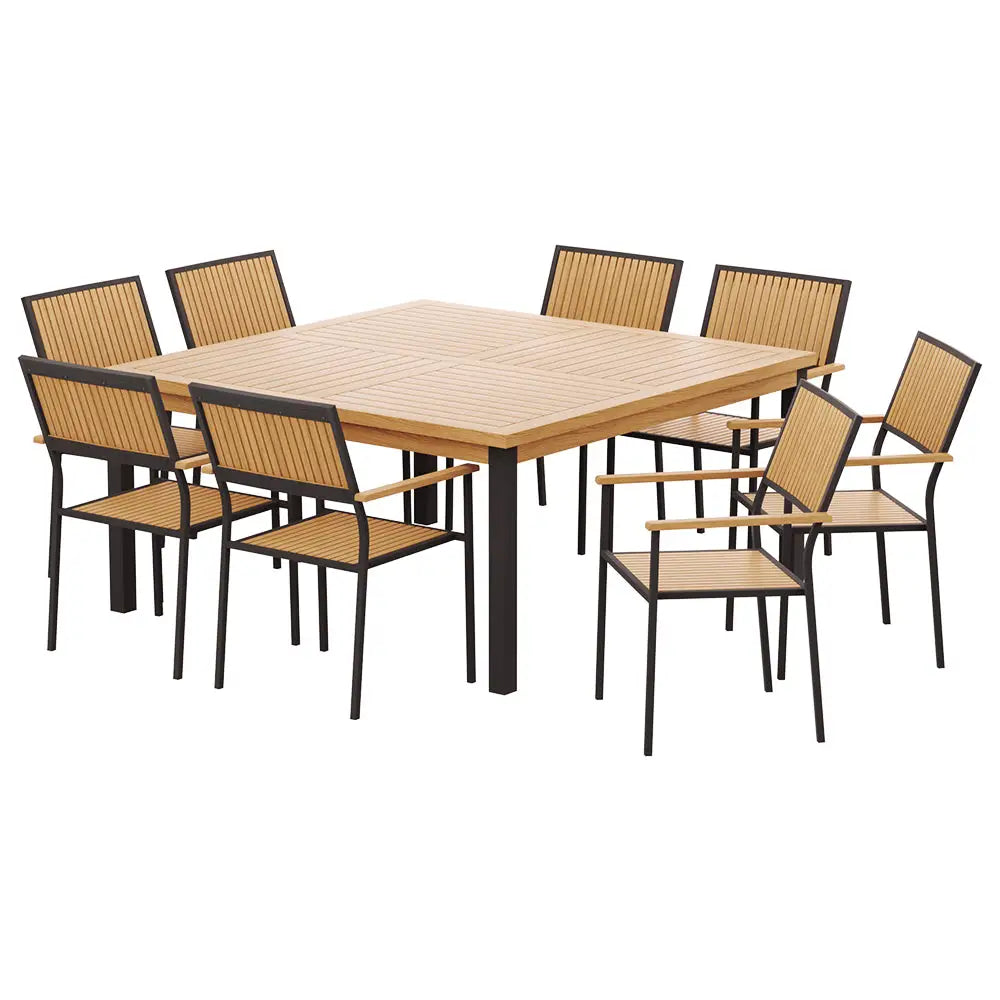 Gardeon Outdoor Dining Set 9 Piece Wooden Table Chairs Setting - Furniture > Outdoor