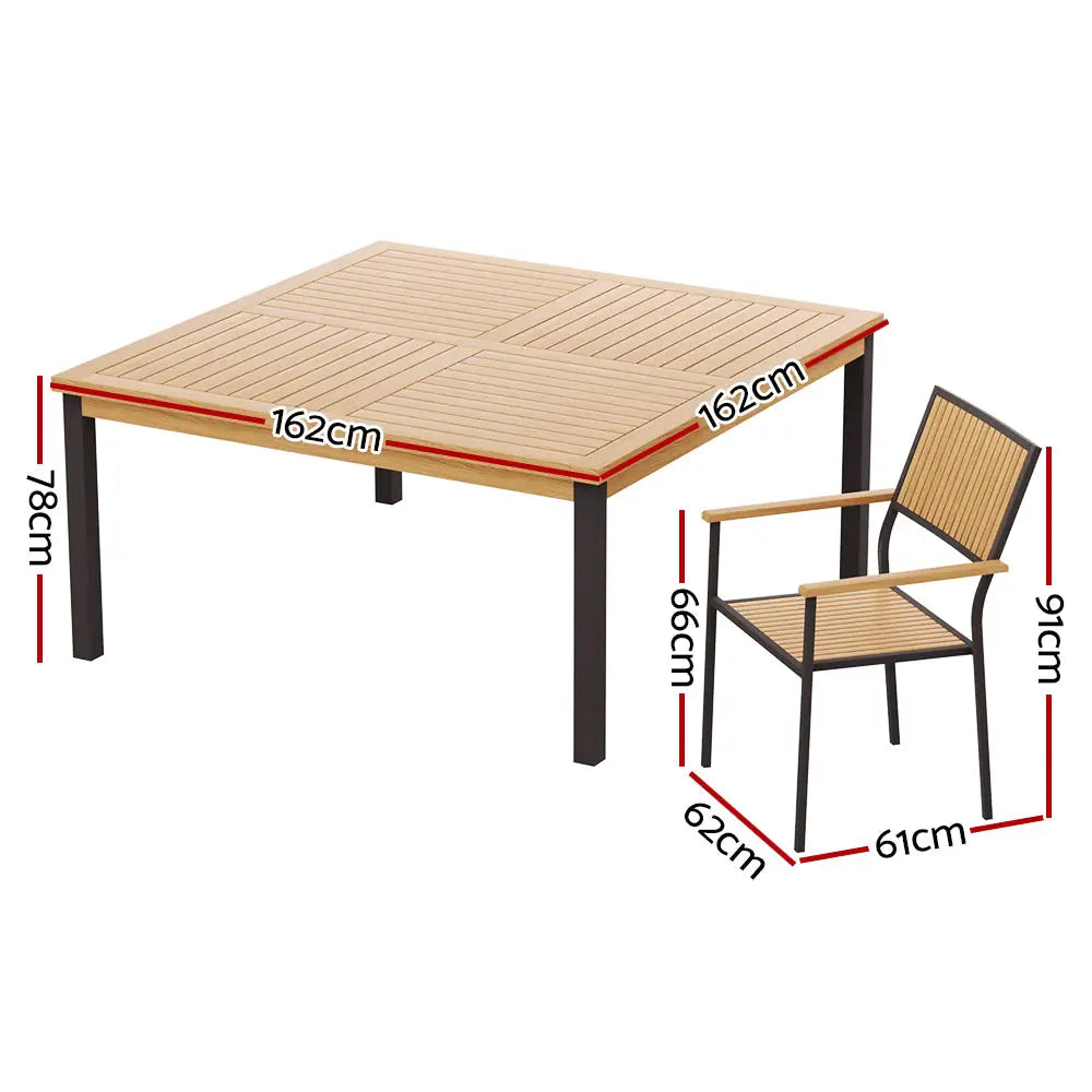 Gardeon Outdoor Dining Set 9 Piece Wooden Table Chairs Setting - Furniture > Outdoor