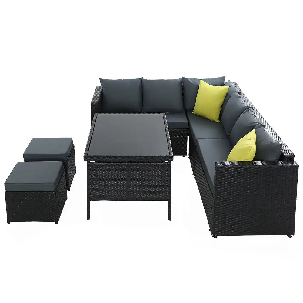 Gardeon Outdoor Dining Set Aluminum Table Chairs Wicker Setting Black - Furniture > Outdoor