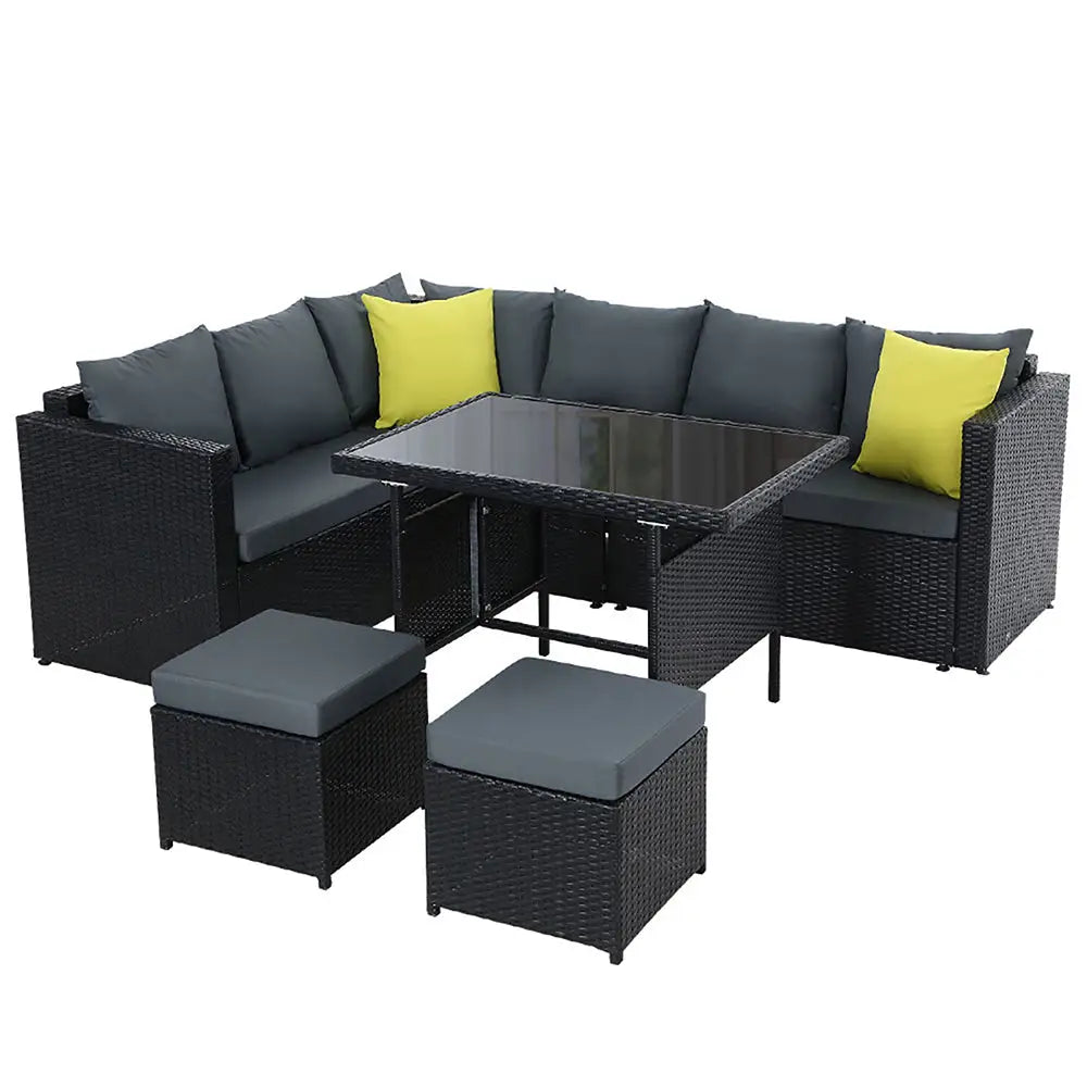 Gardeon Outdoor Dining Set Aluminum Table Chairs Wicker Setting Black - Furniture > Outdoor