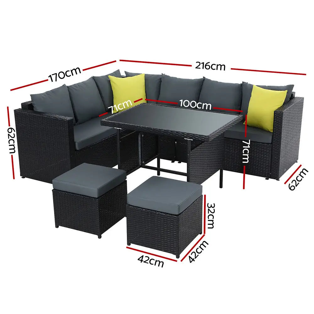 Gardeon Outdoor Dining Set Aluminum Table Chairs Wicker Setting Black - Furniture > Outdoor
