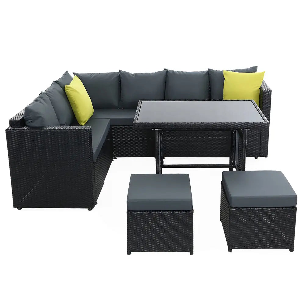 Gardeon Outdoor Dining Set Aluminum Table Chairs Wicker Setting Black - Furniture > Outdoor