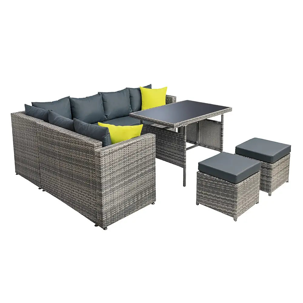 Gardeon Outdoor Dining Set Aluminum Table Chairs Wicker Setting Grey - Furniture > Outdoor