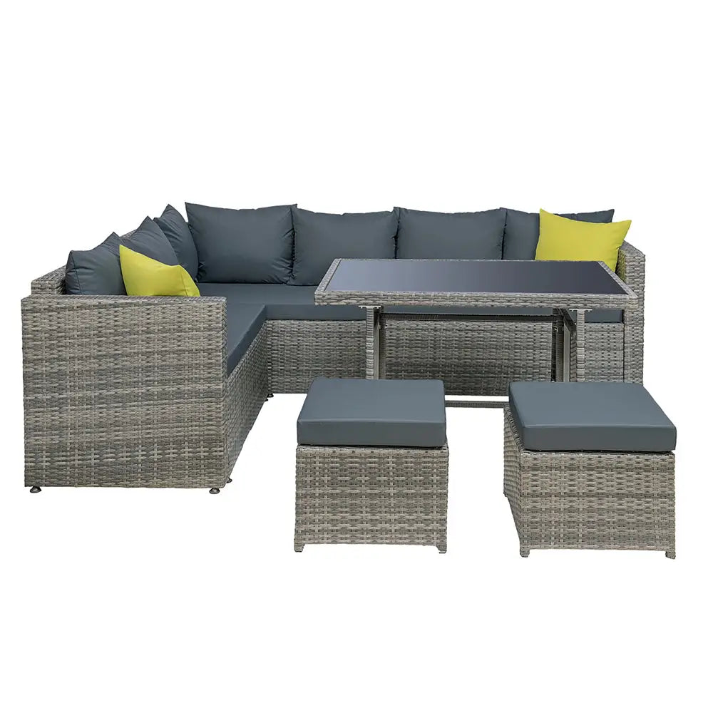 Gardeon Outdoor Dining Set Aluminum Table Chairs Wicker Setting Grey - Furniture > Outdoor