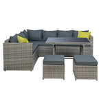 Gardeon Outdoor Dining Set Aluminum Table Chairs Wicker Setting Grey - Furniture > Outdoor