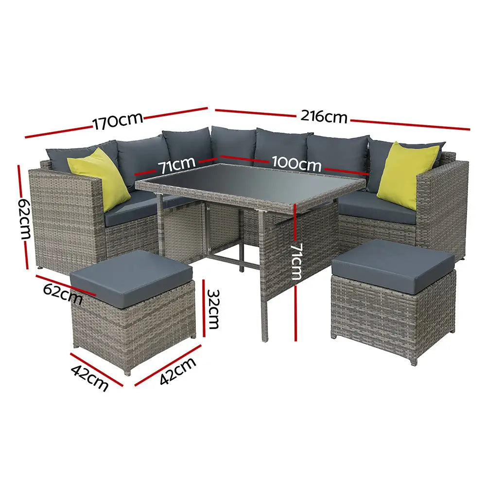 Gardeon Outdoor Dining Set Aluminum Table Chairs Wicker Setting Grey - Furniture > Outdoor