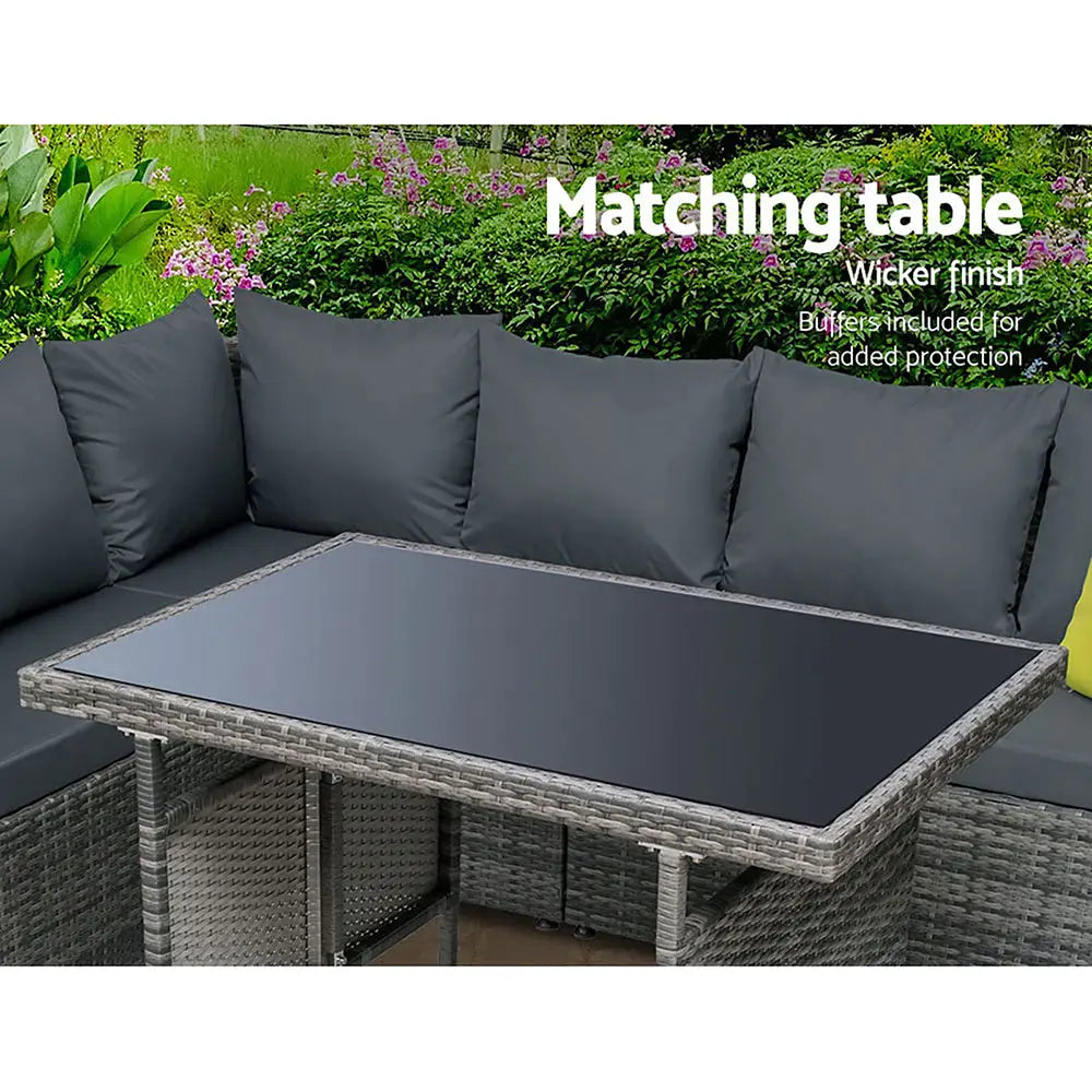 Gardeon Outdoor Dining Set Aluminum Table Chairs Wicker Setting Grey - Furniture > Outdoor