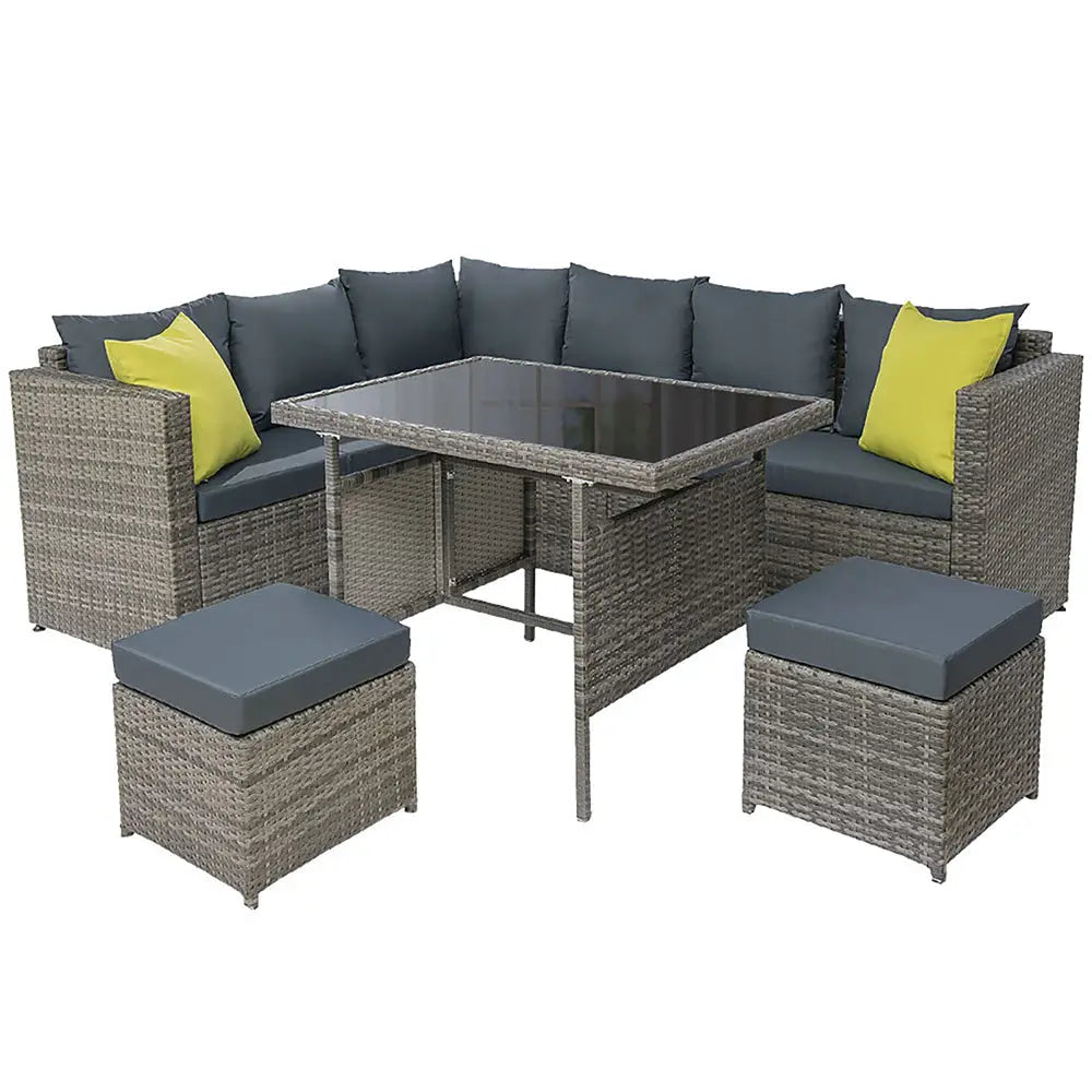 Gardeon Outdoor Dining Set Aluminum Table Chairs Wicker Setting Grey - Furniture > Outdoor