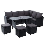 Gardeon Outdoor Dining Set Sofa Lounge Setting Chairs Table Black Cover - Furniture > Outdoor > Outdoor Chairs