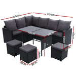 Gardeon Outdoor Dining Set Sofa Lounge Setting Chairs Table Black Cover - Furniture > Outdoor > Outdoor Chairs