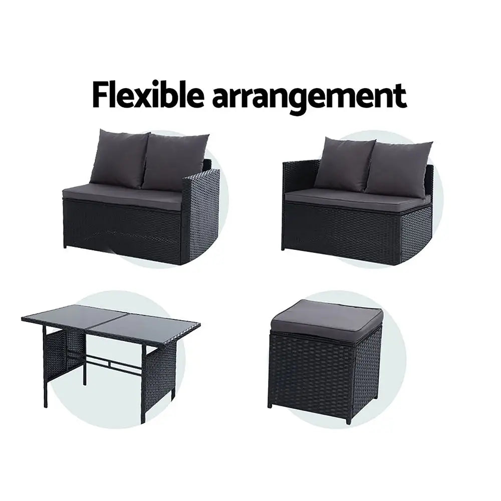 Gardeon Outdoor Dining Set Sofa Lounge Setting Chairs Table Black Cover - Furniture > Outdoor > Outdoor Chairs