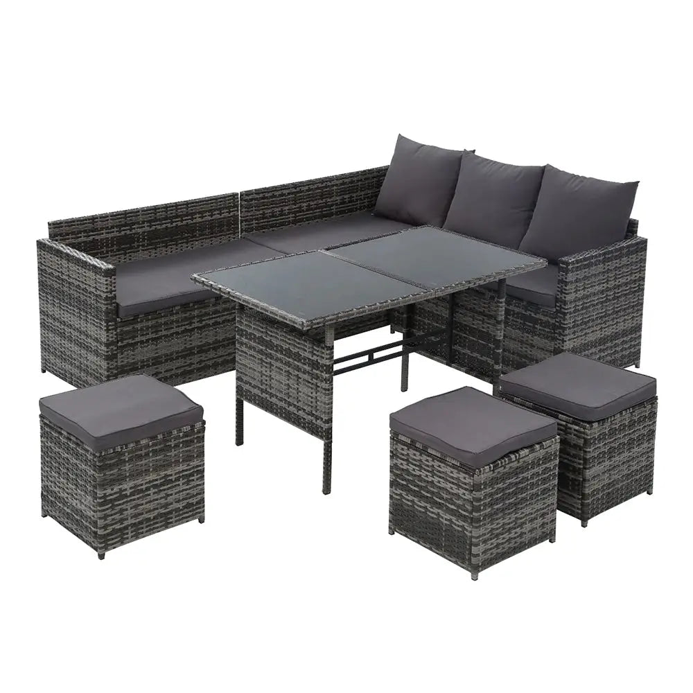 Gardeon Outdoor Dining Set Sofa Lounge Setting Chairs Table Grey Cover - Furniture > Outdoor > Outdoor Sofas & Lounge