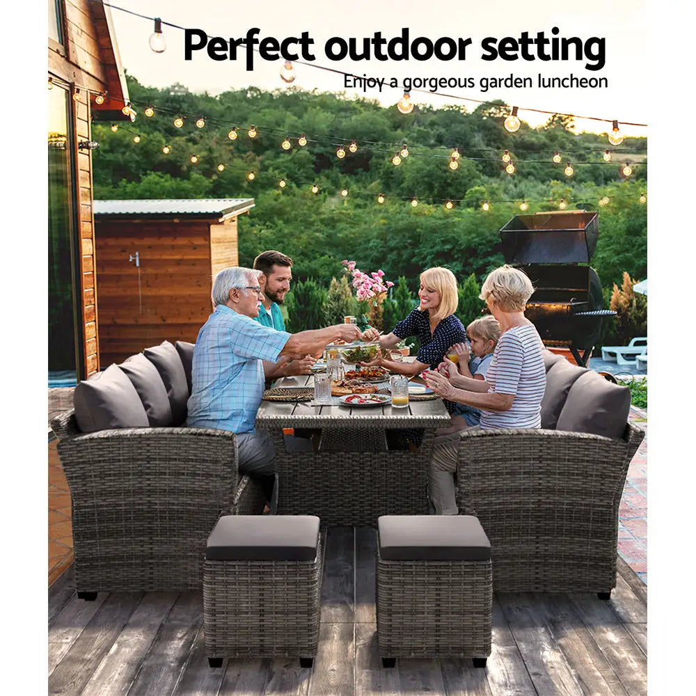 Gardeon Outdoor Dining Set Wicker Table Chairs Setting 8 Seater - Furniture > Outdoor