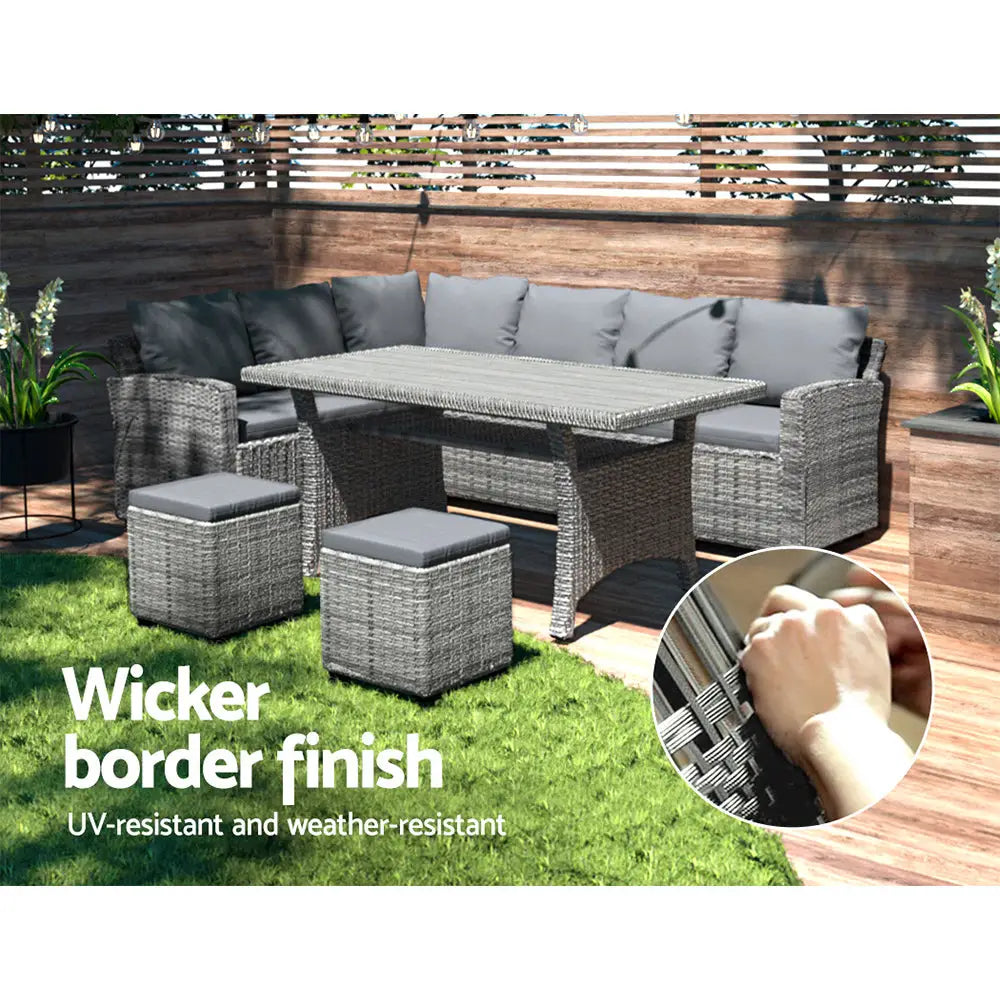 Gardeon Outdoor Dining Set Wicker Table Chairs Setting 8 Seater - Furniture > Outdoor