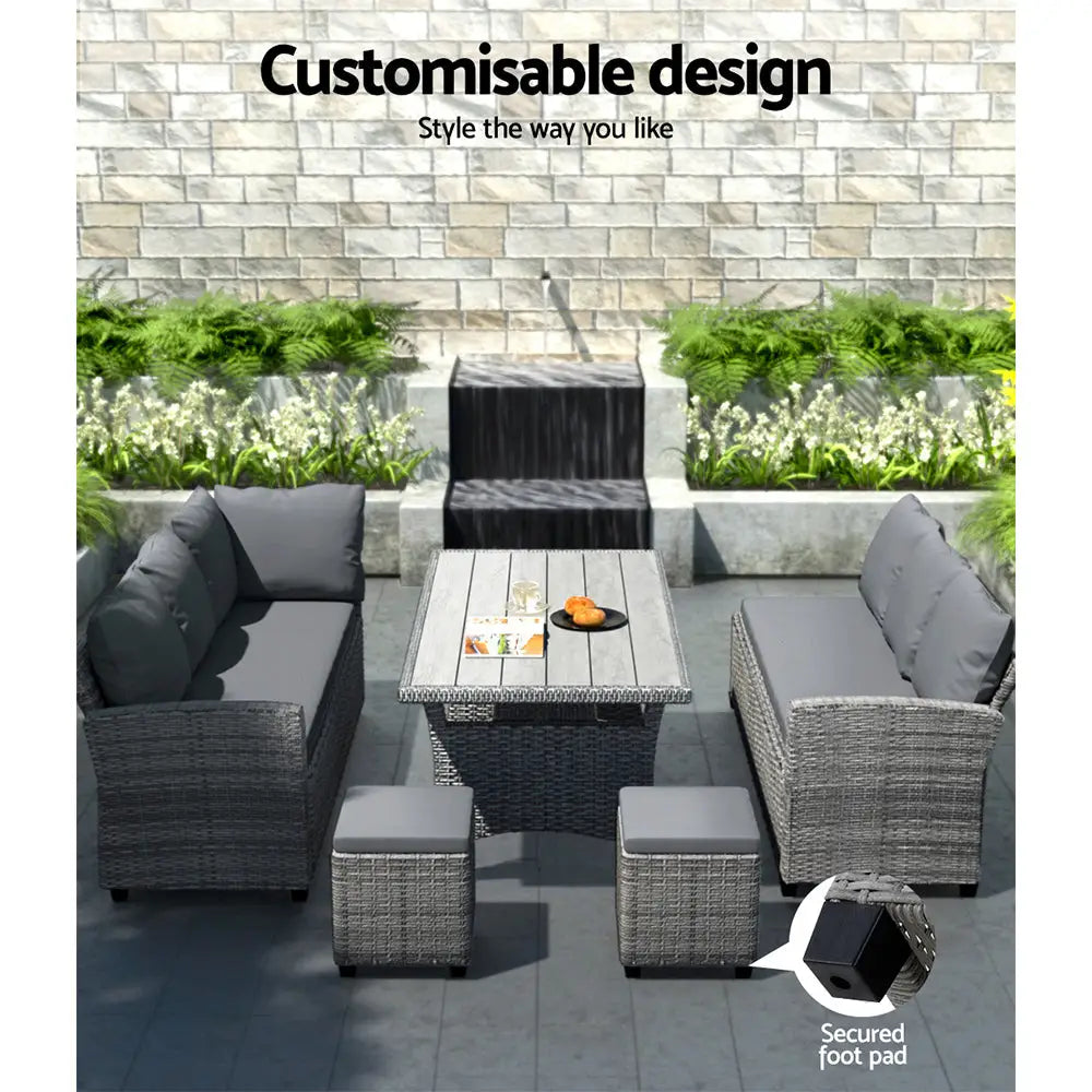 Gardeon Outdoor Dining Set Wicker Table Chairs Setting 8 Seater - Furniture > Outdoor