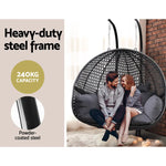 Gardeon Outdoor Egg Swing Chair Hanging Pod Chair Wicker Cushion 2 Person Grey - Home & Garden > Garden Furniture