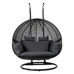 Gardeon Outdoor Egg Swing Chair Hanging Pod Chair Wicker Cushion 2 Person Grey - Home & Garden > Garden Furniture