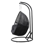 Gardeon Outdoor Egg Swing Chair Hanging Pod Chair Wicker Cushion 2 Person Grey - Home & Garden > Garden Furniture