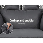 Gardeon Outdoor Egg Swing Chair Hanging Pod Chair Wicker Cushion 2 Person Grey - Home & Garden > Garden Furniture