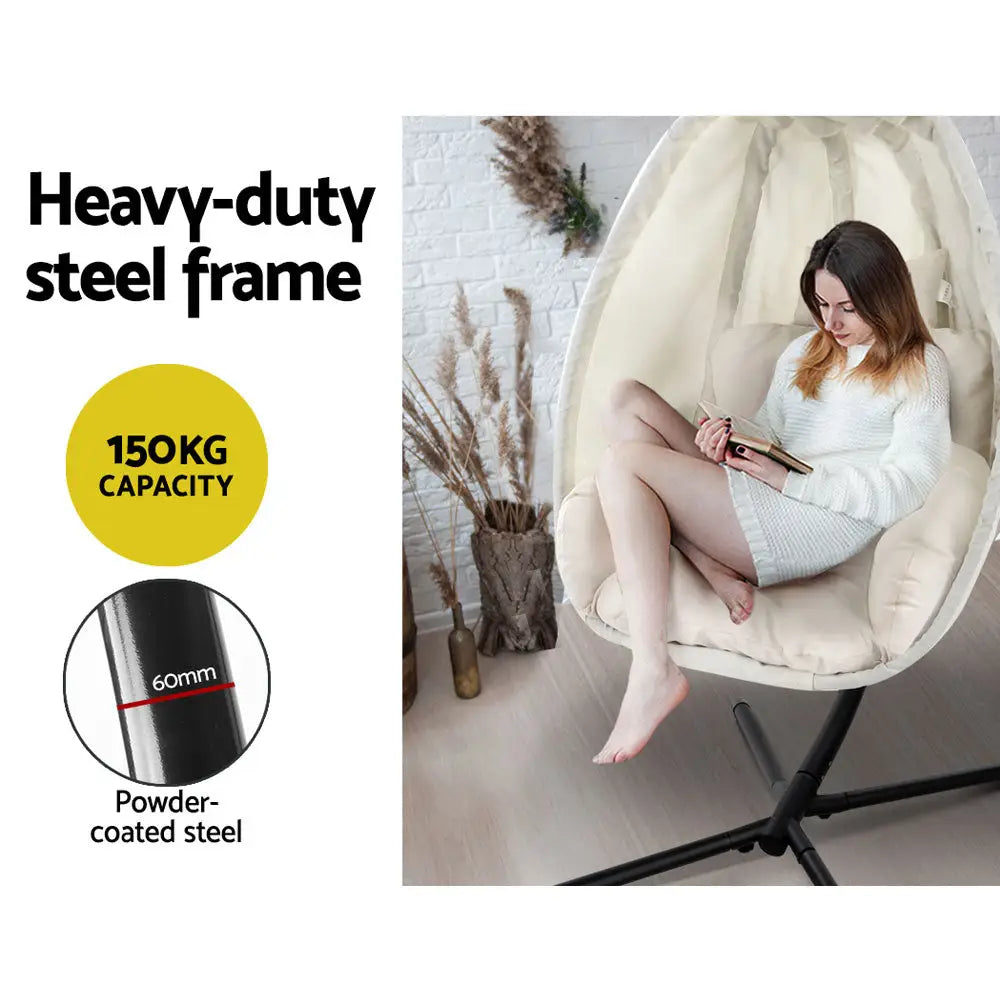 Gardeon Outdoor Egg Swing Chair Patio Furniture Pod Stand Canopy Foldable Cream - Furniture > Outdoor