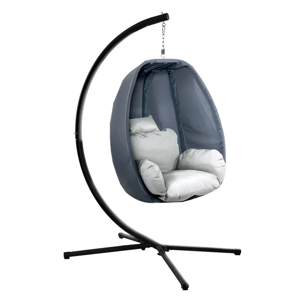 Gardeon Outdoor Egg Swing Chair Patio Furniture Pod Stand Canopy Foldable Grey - Furniture > Outdoor