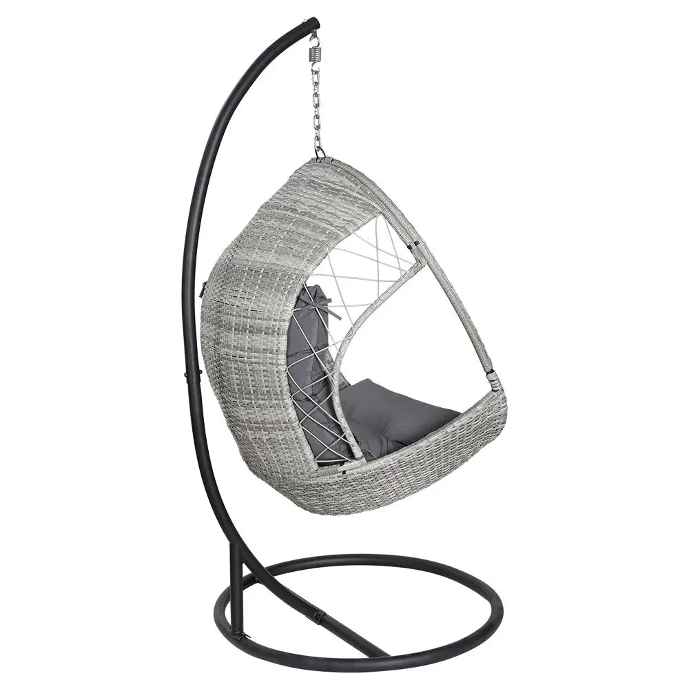 Gardeon Outdoor Egg Swing Chair Wicker Furniture Pod Stand Armrest Light Grey - Furniture > Outdoor
