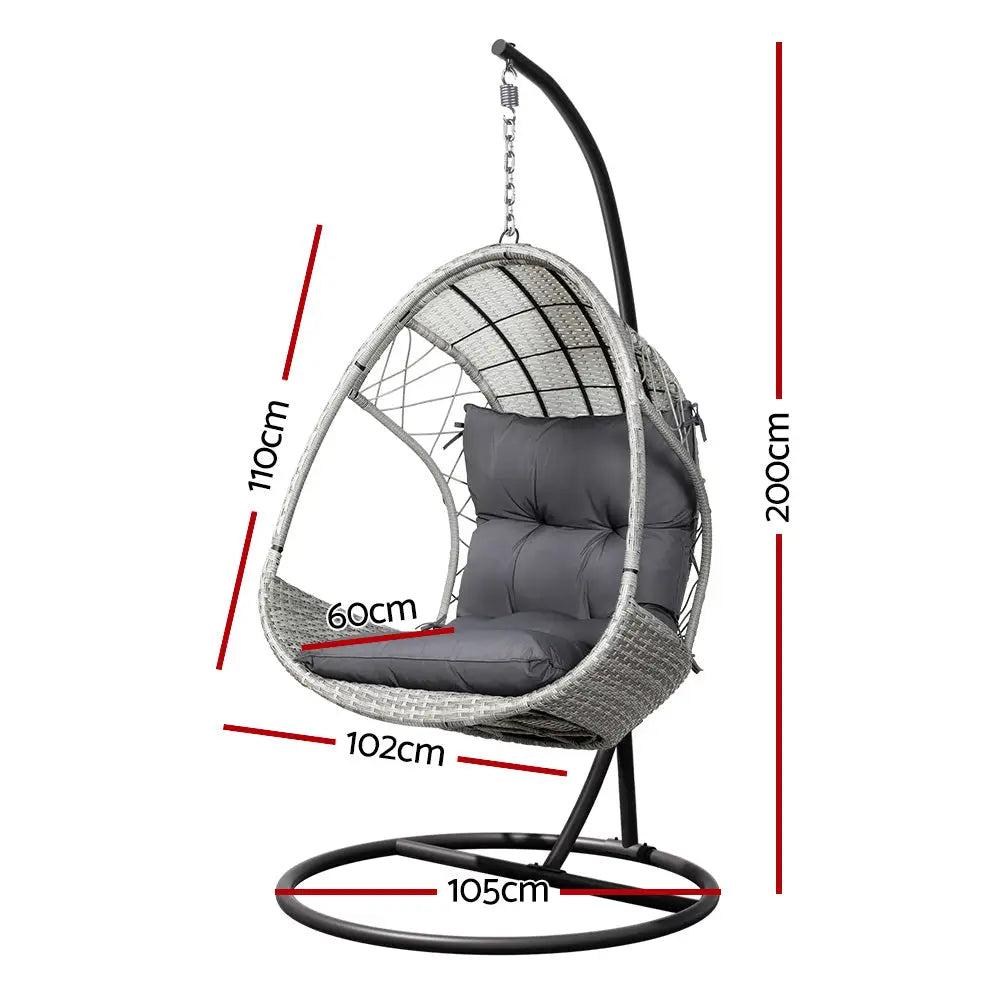 Gardeon Outdoor Egg Swing Chair Wicker Furniture Pod Stand Armrest Light Grey - Furniture > Outdoor