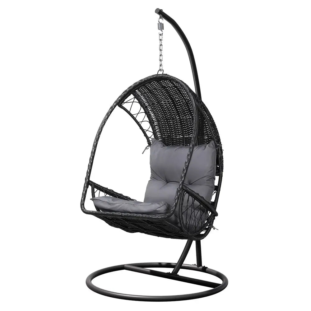 Gardeon Outdoor Egg Swing Chair Wicker Furniture Pod Stand Armrest Black - Furniture > Outdoor
