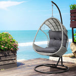 Gardeon Outdoor Egg Swing Chair Wicker Furniture Pod Stand Armrest Light Grey - Furniture > Outdoor