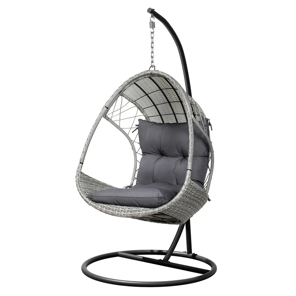 Gardeon Outdoor Egg Swing Chair Wicker Furniture Pod Stand Armrest Light Grey - Furniture > Outdoor