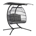Gardeon Outdoor Egg Swing Chair Wicker Furniture Pod Stand Canopy 2 Seater Grey - Furniture > Outdoor