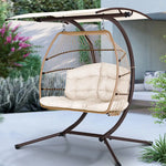 Gardeon Outdoor Egg Swing Chair Wicker Furniture Pod Stand Canopy 2 Seater Latte - Furniture > Outdoor